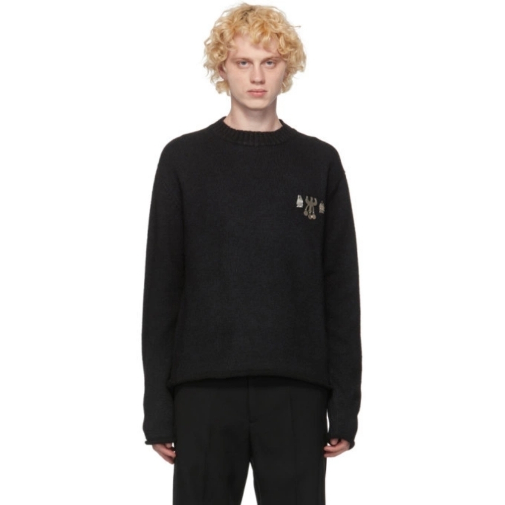 Jil Sander Black Wool and Silk Metal Decoration Sweater size XS(46) BNWT
